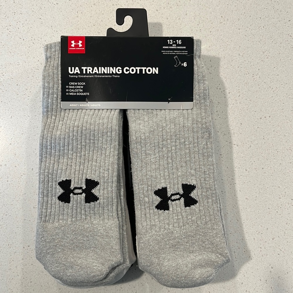 NEW Under Armour UA Training Cotton Crew Socks - 6 pack multicolor